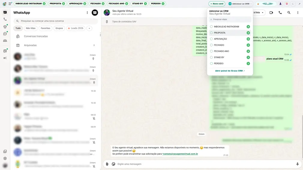WhatsApp Web integrado ao Graxa CRM